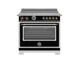 Bertazzoni - 36" Heritage Series Induction Range - Nero Matt/Gold - Black