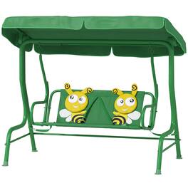 Qaba - Patio Swing Chair with Adjustable Canopy, Safety Belt for Patio, Garden, Poolside, Balcony - Dark Green