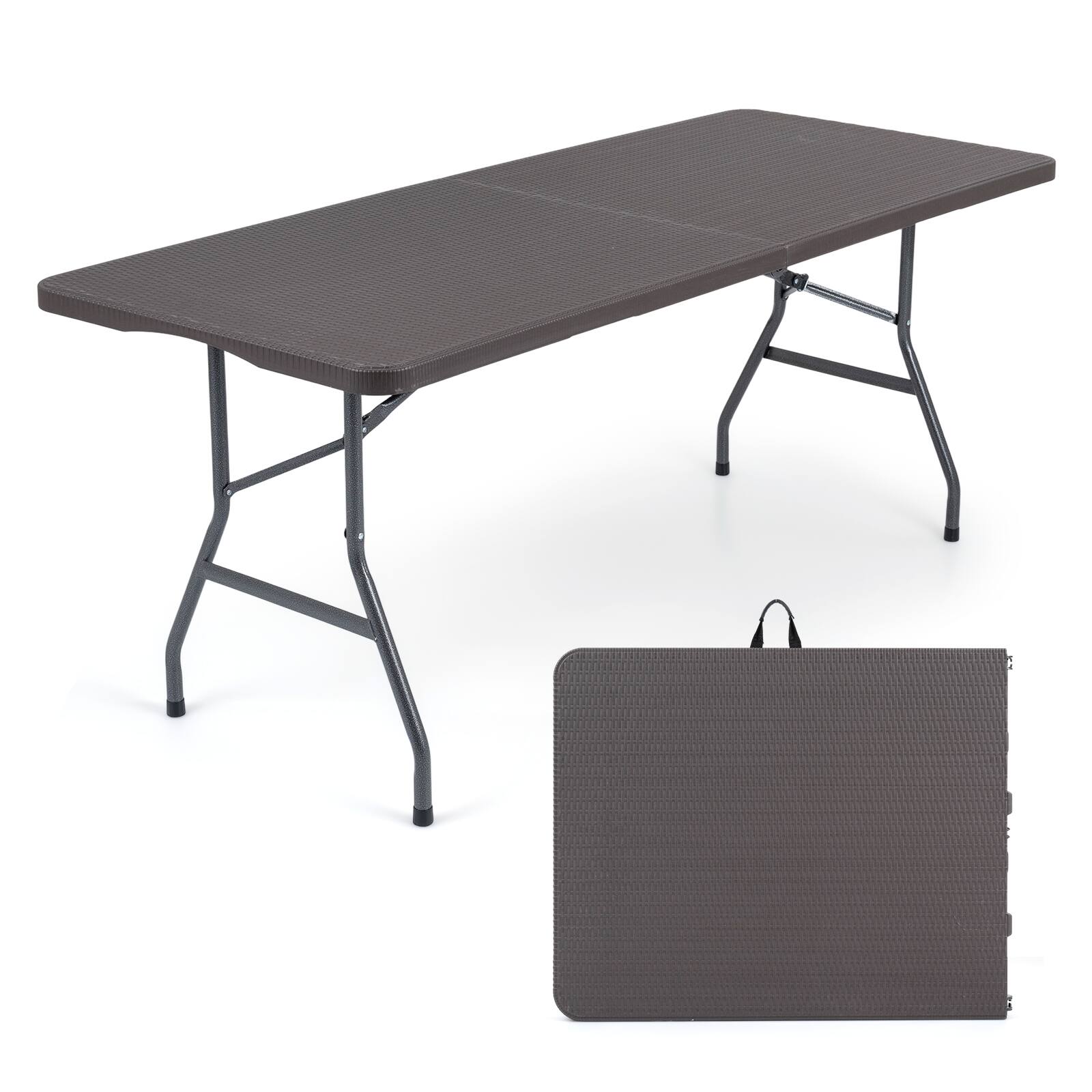 Alt View 8. Costway - Costway Indoor Portable Utility Table with Metal Legs Rattan-like Tabletop - Coffee.