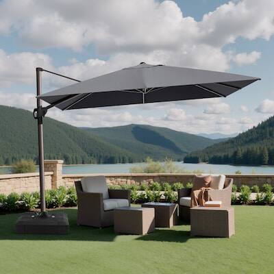 Alt View 5. Crestlive Products - Crestlive Products 12ft Aluminum Slide-tilt Cantilever Patio Umbrella with 350lbs Wheeled Base - Dark gray.