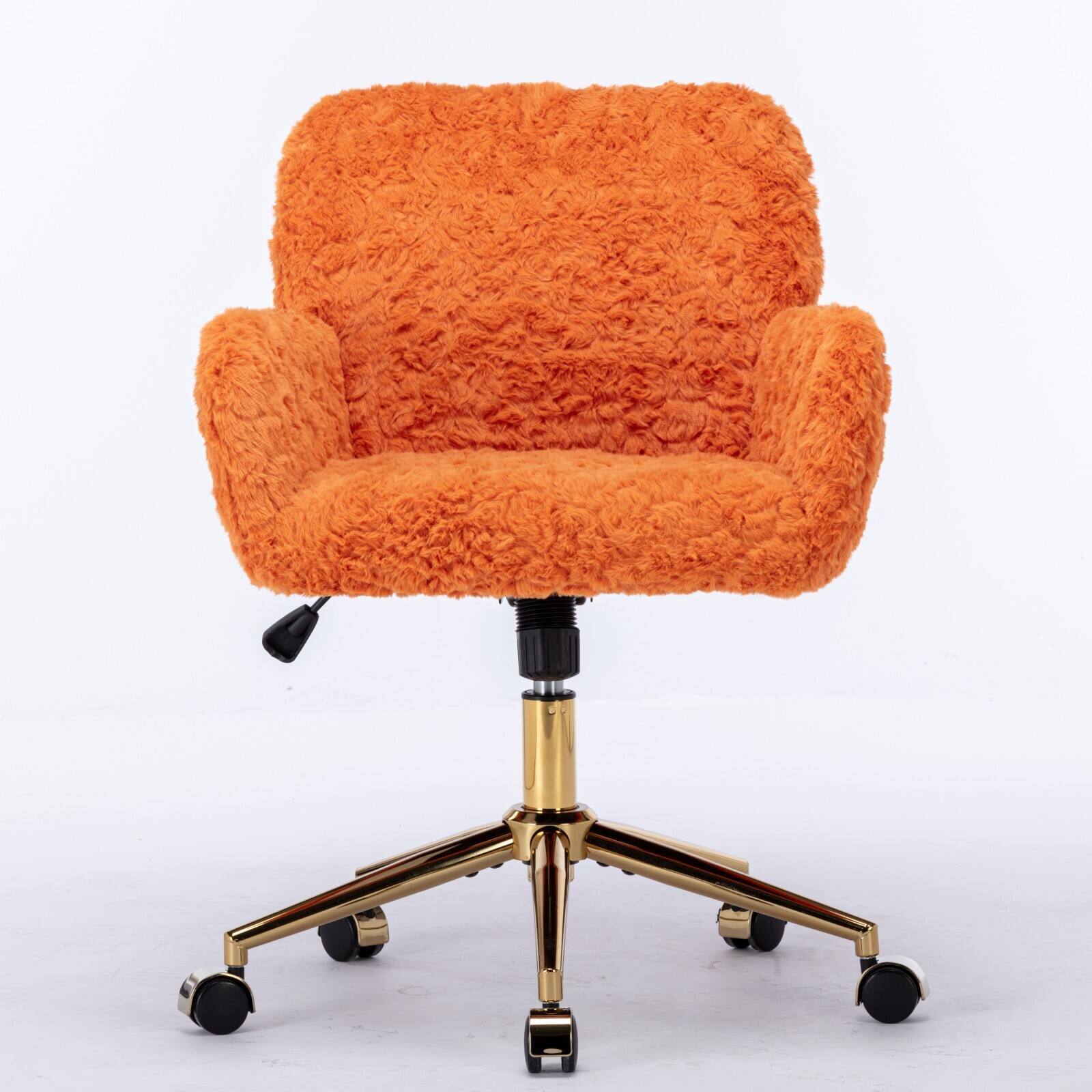 Alt View 4. Trinkets Crazed - Home Office Chair, Modern Height Adjustable Cute Vanity Chair, 360° Swivel Makeup Chair with Golden Base for Bedroom - Orange.