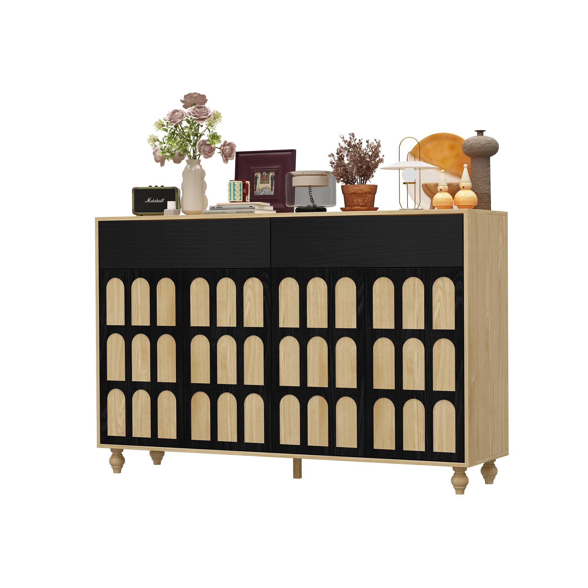 Angle. FUFU&GAGA - FUFU&GAGA Press - to - Open Storage Cabinet: Anti - Tip, Stylish Organizer Dresser - Black & Wooden.