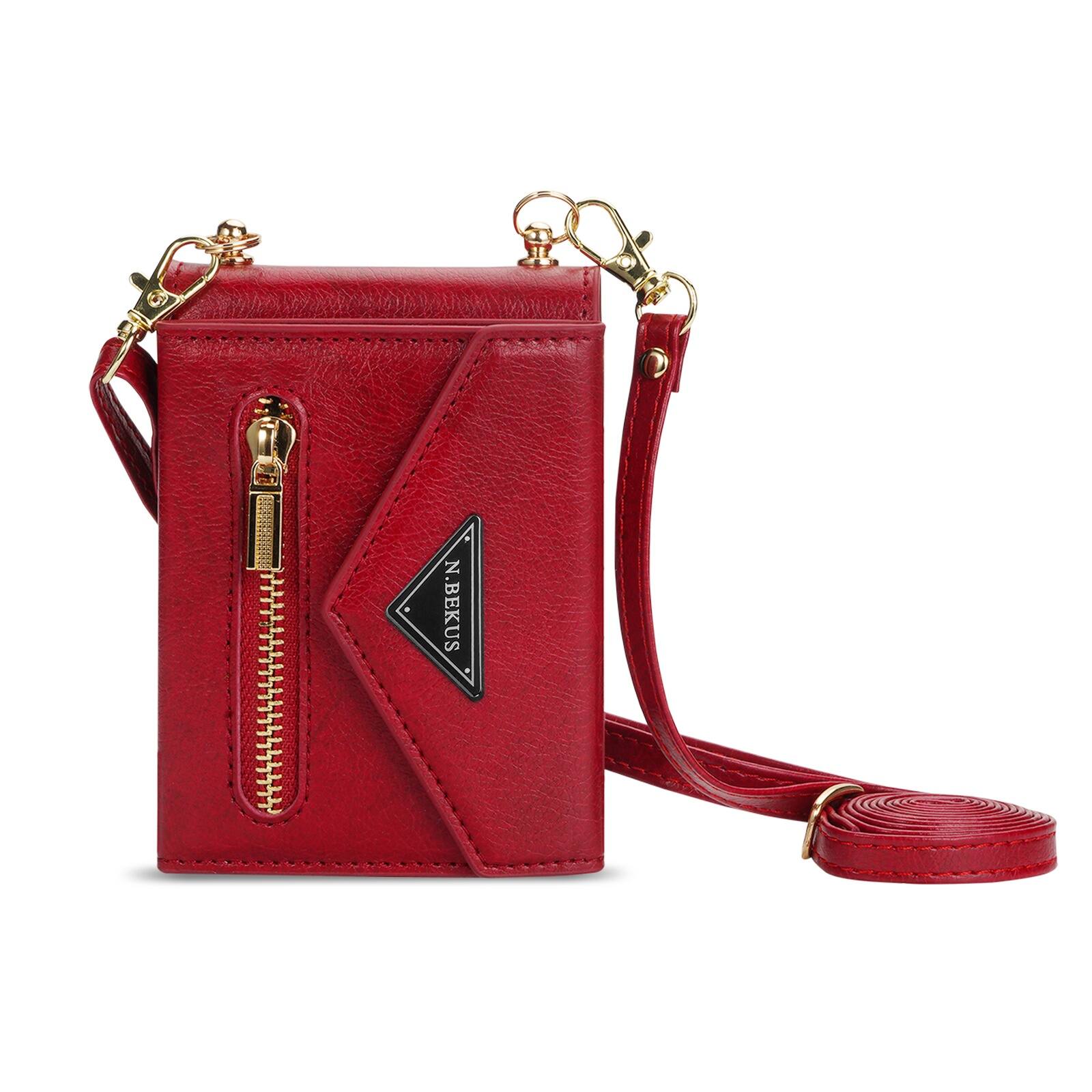 Back. Dteck - Crossbody Strap Case for Samsung Galaxy Z Flip8, Zipper Wallet Card Pocket Shockproof PU Leather Cover - Red.
