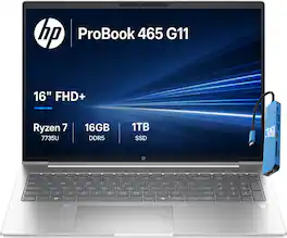 HP - Upgraded - ProBook 465 G11 16" FHD+ Business Laptop - AMD Ryzen 7 7735U - 16GB Memory - 1TB SSD - Fingerprint - Windows 11 Pro - Silver
