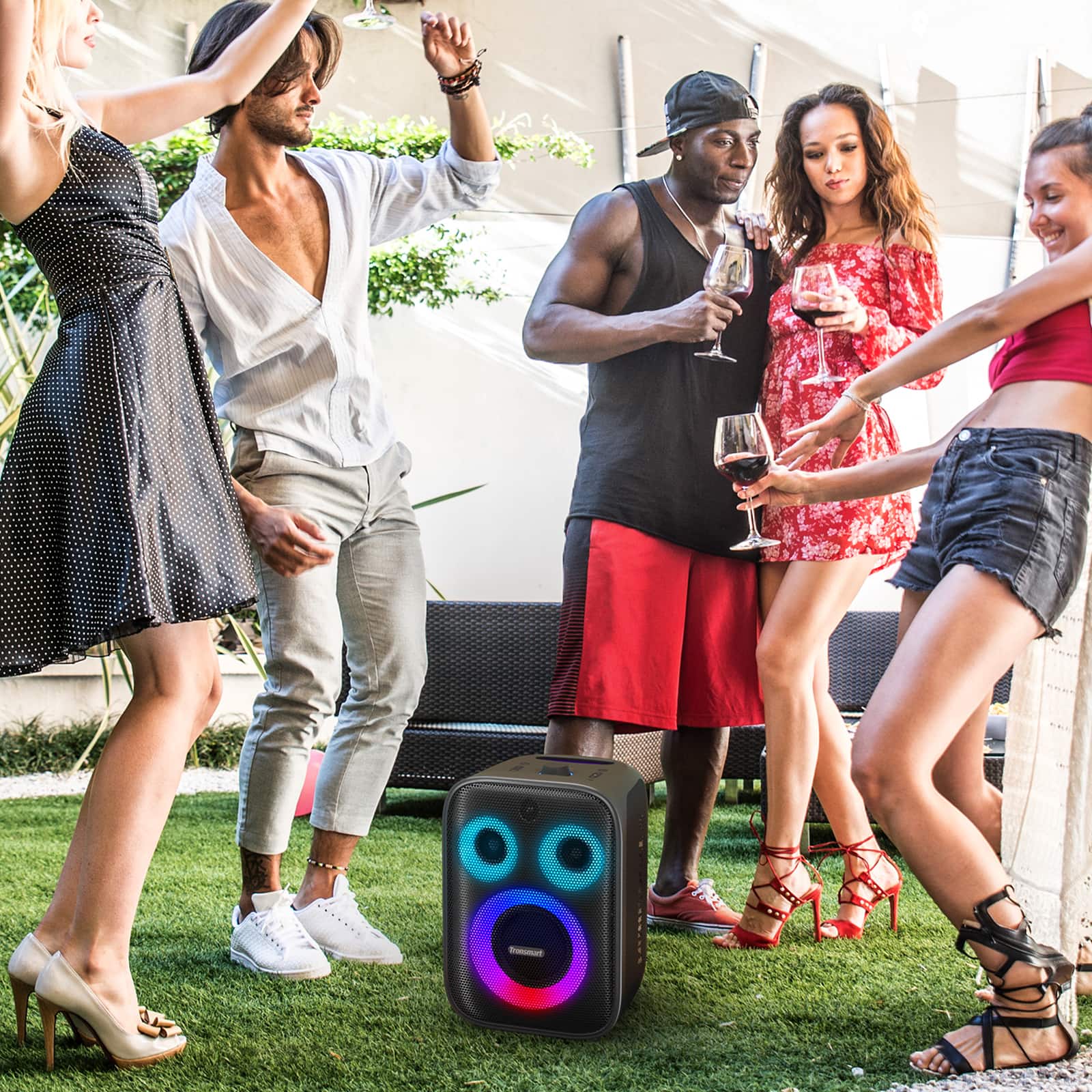Alt View 12. Tronsmart - Halo 200 Portable Party Speaker, 3-Way 120W Sound, 108dB Loud, Dynamic Light Show, 18H Playtime, Splash Proof, Custom EQ - Black.