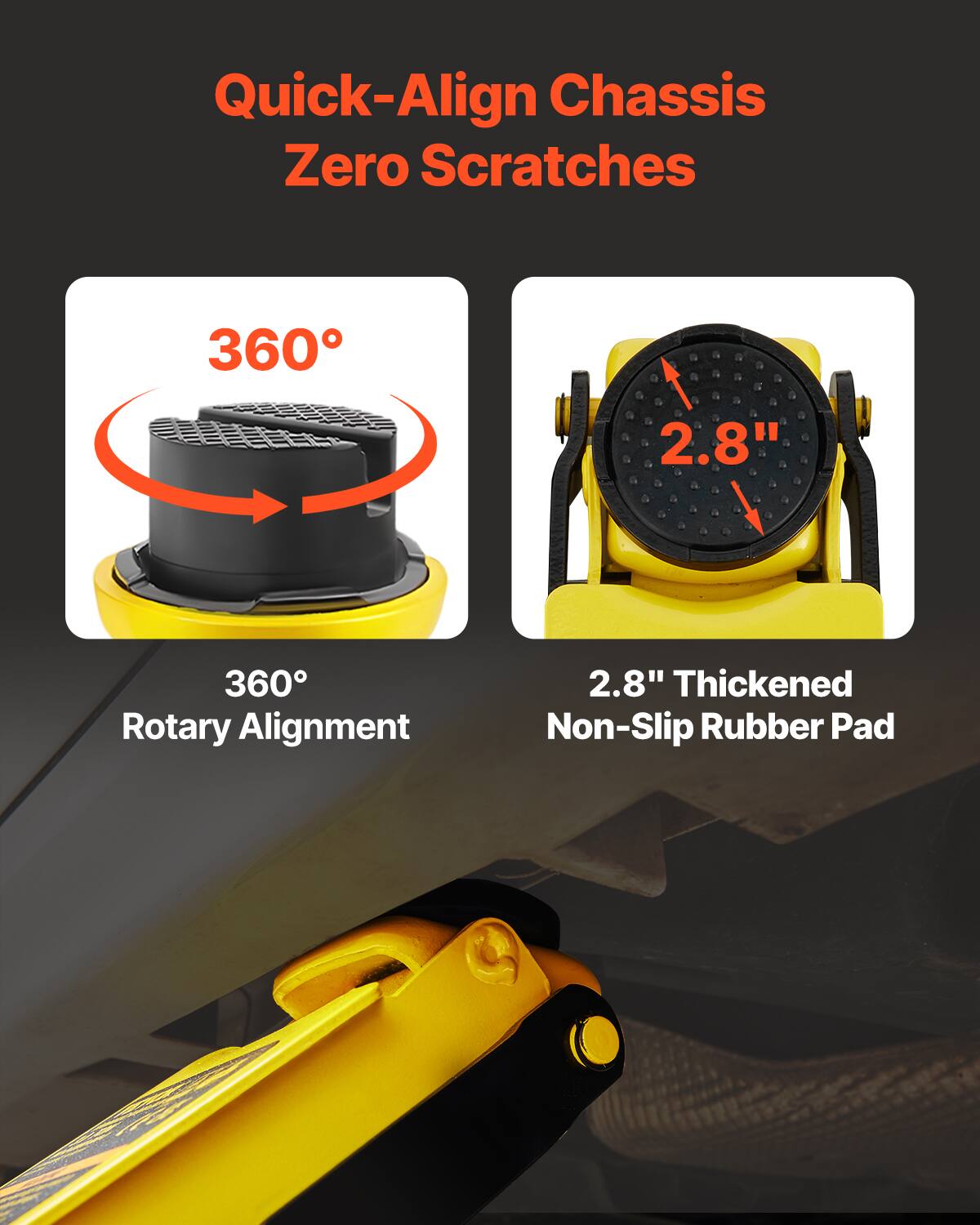 Quick-Align Chassis Zero Scratches  
360° Rotary Alignment  
2.8" Thickened Non-Slip Rubber Pad