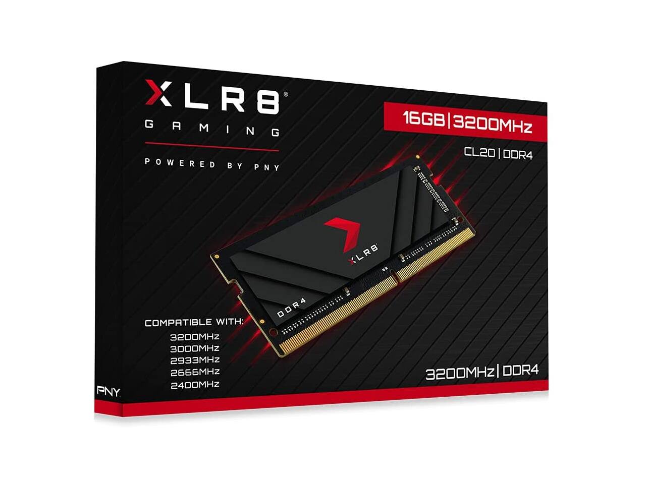 XLR8 GAMING POWERED BY PNY  
16GB | 3200MHz CL20 DDR4  
COMPATIBLE WITH: 3200MHz, 3000MHz, 2933MHz, 2666MHz, 2400MHz  
DDR4  
3200MHz DDR4