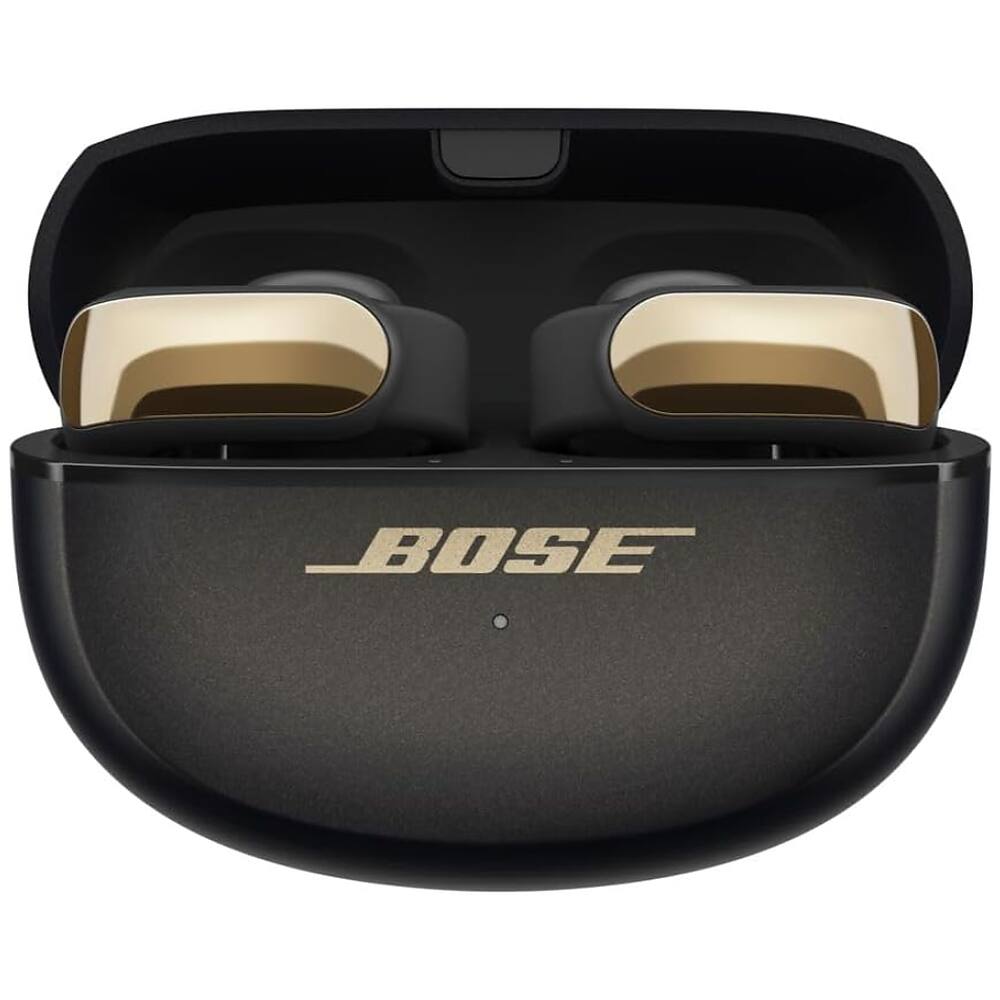 Left. Bose - Ultra Open Earbuds Bluetooth Open-Ear Clip-On Headphones + 26-Month Extended Warranty Protection - Desert Gold.