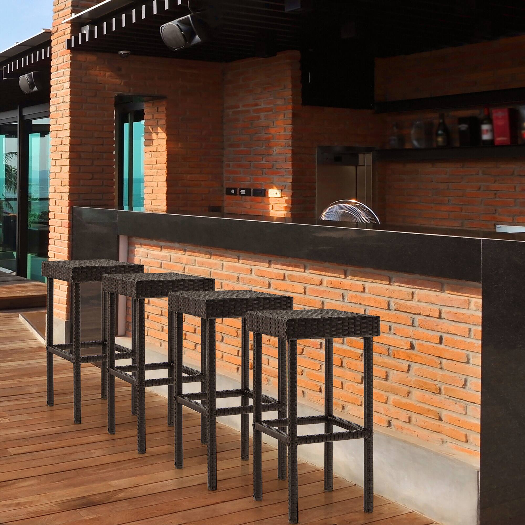Alt View 2. Gymax - Gymax Patio 4 PCS Rattan Wicker Bar Stool Chairs Counter Height Barstools - Mix Brown.