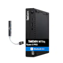 Lenovo - ThinkCentre M75q Mini Desktop (Ryzen 5 PRO 5650GE, 32GB, 1TB SSD, AMD Radeon, WiFi 6, Win 11 Pro) w/USB Hub - Black