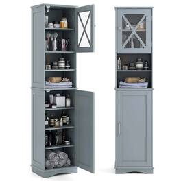 Costway - 67" Tall Bathroom Cabinet Freestanding Storage Cabinet with 5 Adjustable Shelves - Gray