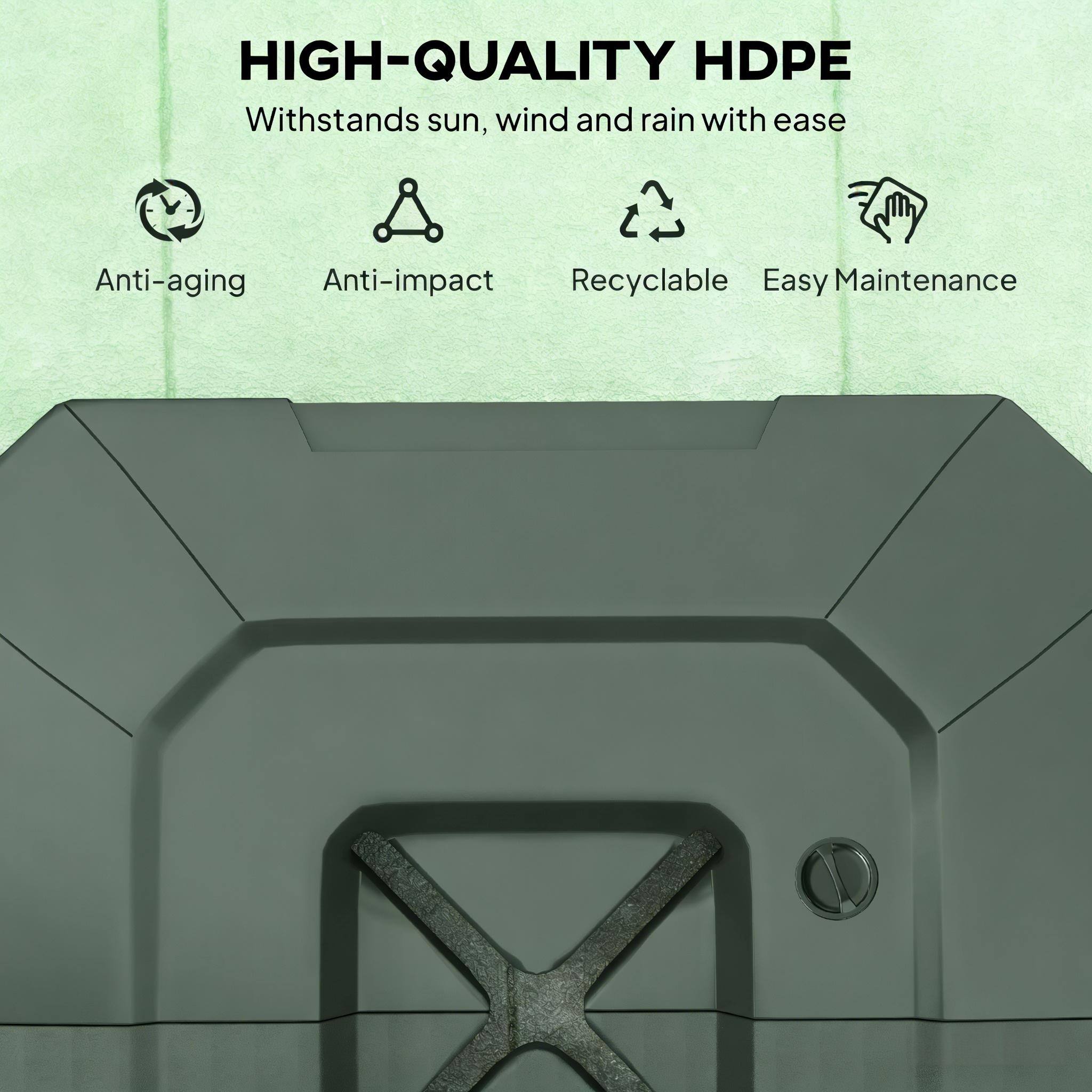 HIGH-QUALITY HDPE  
Withstands sun, wind and rain with ease  
Anti-aging  
Anti-impact  
Recyclable  
Easy Maintenance