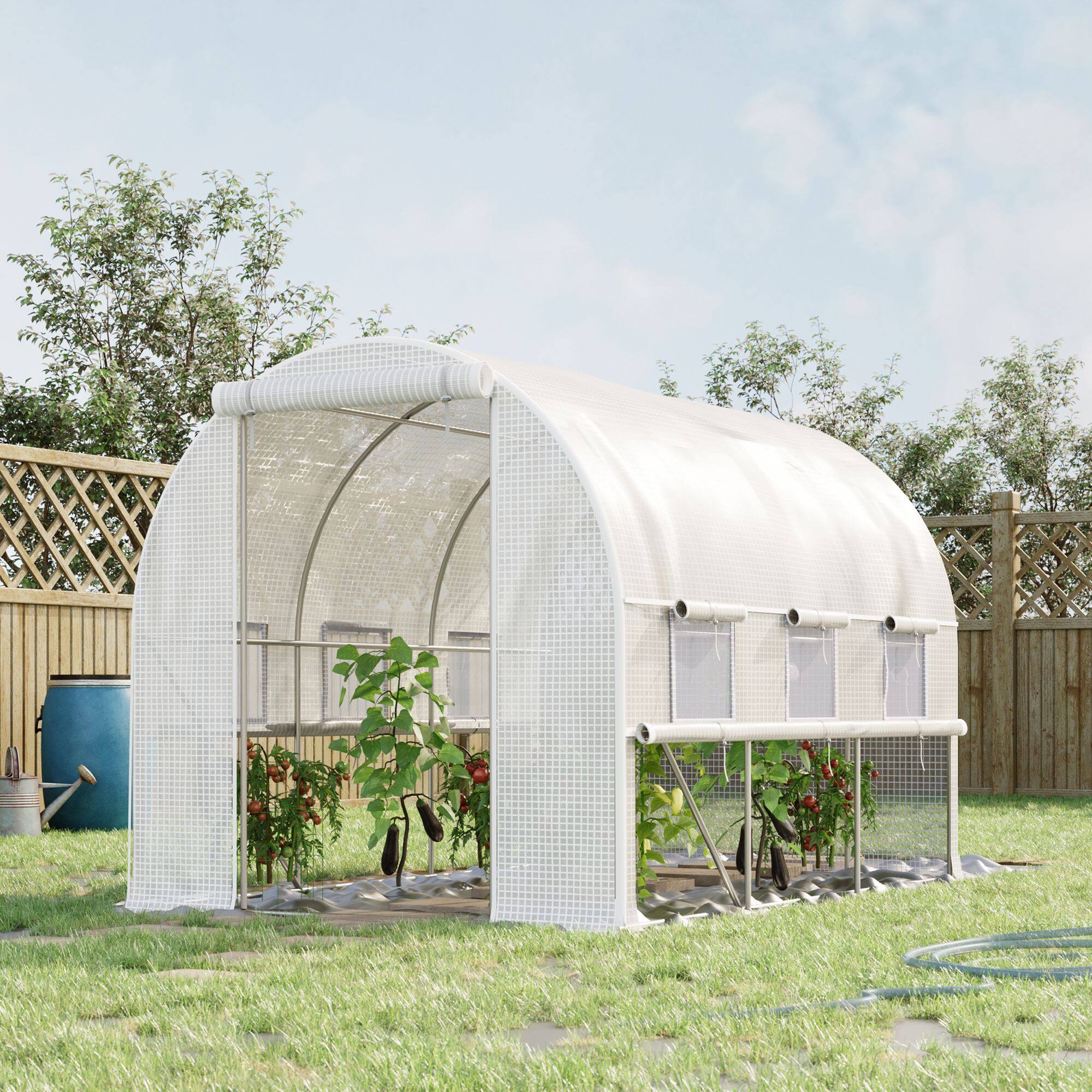 Alt View 1. Outsunny - 9.7' x 6.5' x 6.5' Walk-in Tunnel Greenhouse, Outdoor Green House with Anti-Tear PE Cover, Zipper Doors and Mesh Windows.