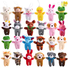 Joyfy - 24 Pcs Small Stuffed Animals 3" Kids Party Favors Mini Plush Toys Bulk Animals Keychain Decoration for Boys Girls