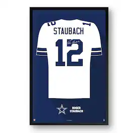 Sporticulture - Roger Staubach Dallas Cowboys Framed 14" x 20" Retired Jersey Art Print - Multicolor