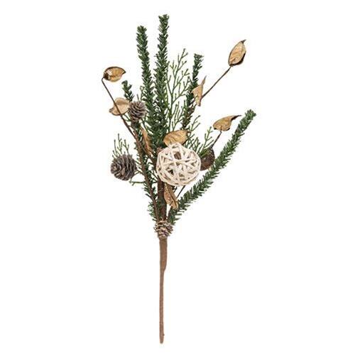 BreeBe - Birch Cone Pod & Glitter Rattan Ball Pick - Multi