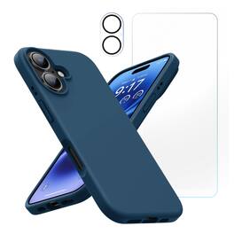 Entronix - iPhone 17 Bundle: Liquid Silicone Case, Screen Protector & Camera Lens Protector - Navy Blue