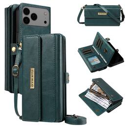 Dteck - Wallet Case for Apple iPhone 17 Pro Max, Shockproof PU Leather Flip RFID Blocking Card Slots with Shoulder Strap - Green