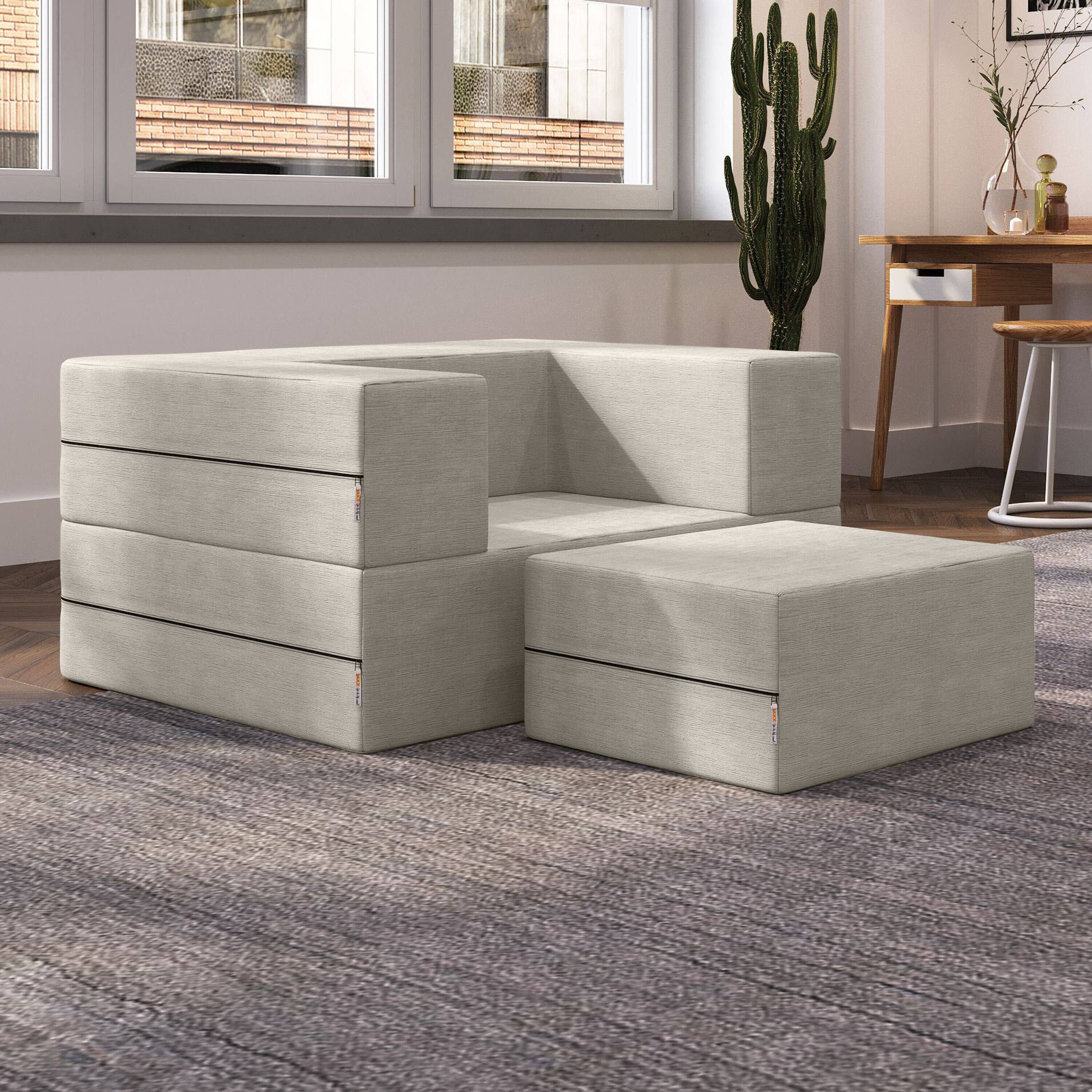 Back. Jaxx - Jaxx Zipline Convertible Sleeper Futon Chair & Ottoman with Machine-Washable Cover, Dove Grey - Dove Grey.