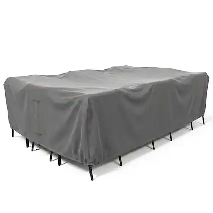 Front. KHOMO GEAR - Heavy-Duty Outdoor Dining Set Cover, Waterproof Patio Furniture Protector, Fade & Weather Resistant - Grey.