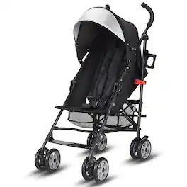 Costway - Folding Lightweight Baby Toddler Umbrella Travel Stroller with Storage Basket - Black