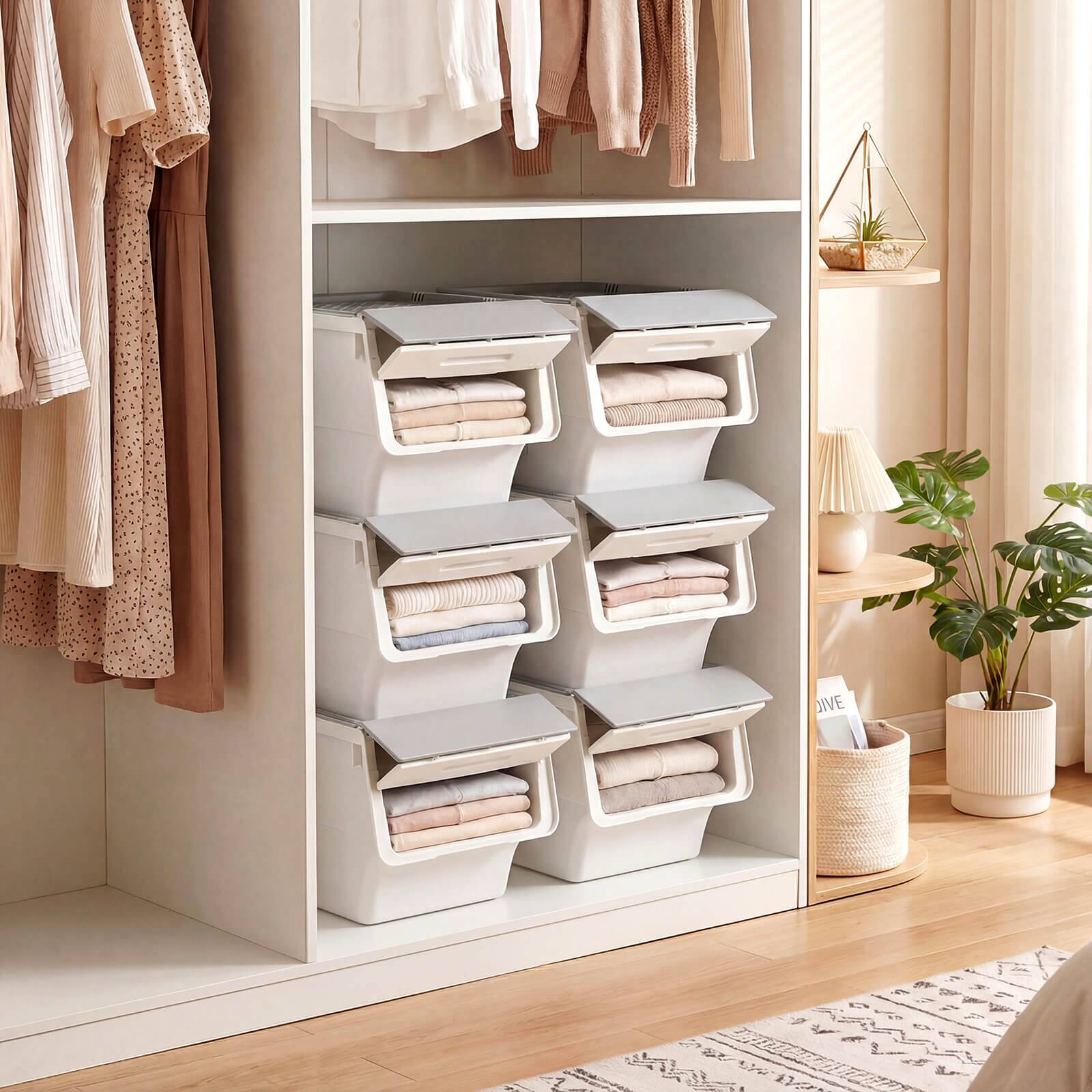 Alt View 4. Costway - Costway 3 PCS Storage Bins on Wheels with Stay-Open Lid for Kitchen Bedroom Laundry Closet - White + Gray.