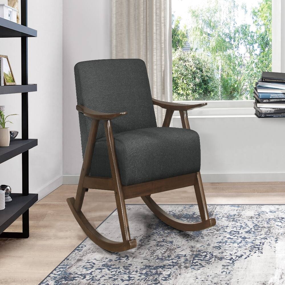 Alt View 1. Loheer - Loheer Modern Dark Gray Fabric Rocking Chair Solid Wood Frame Upholstered Rocker - Dark gray.