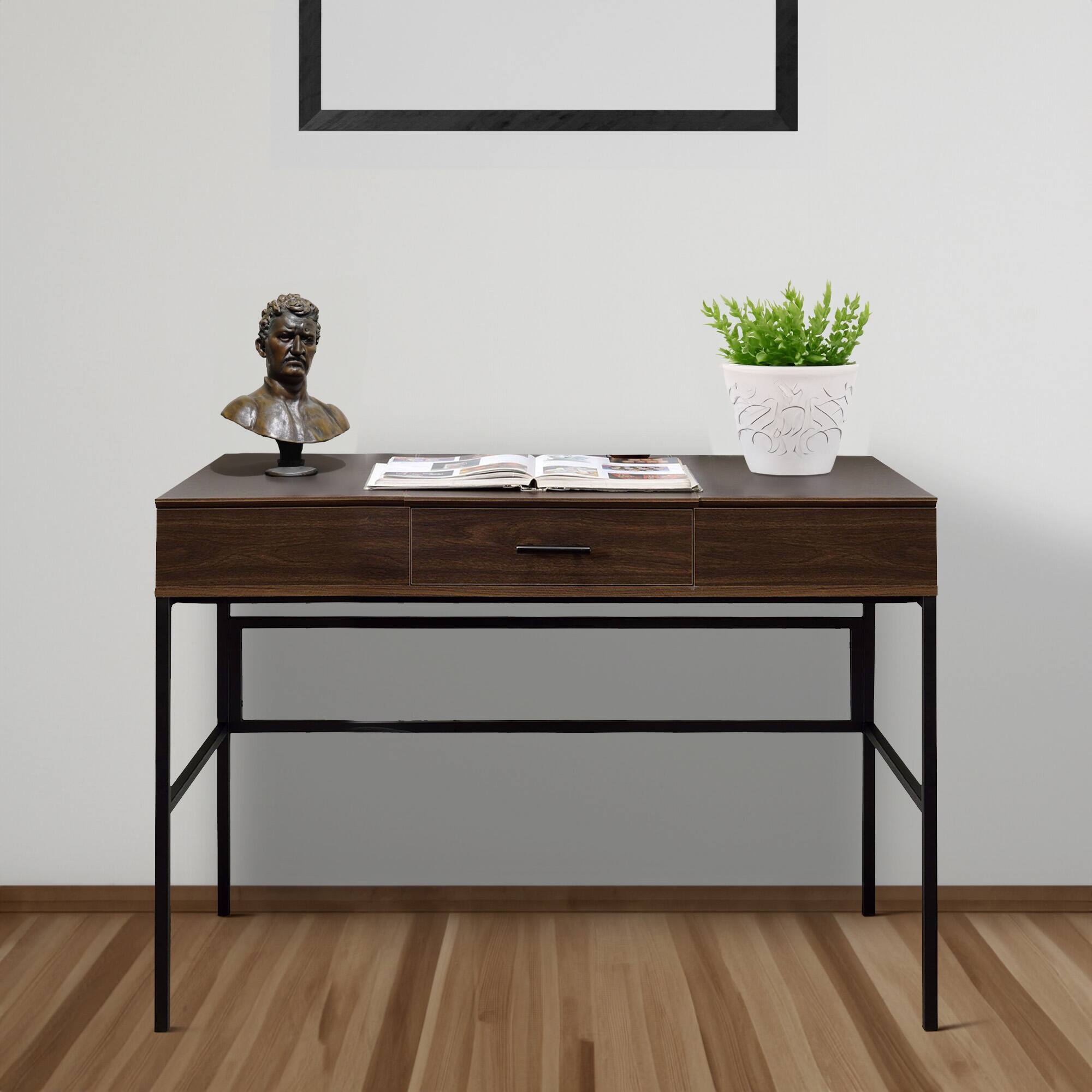Alt View 2. Manhattan Lane - Writing Desk with Lift Top Storage and USB Plugin, Brown - Brown.