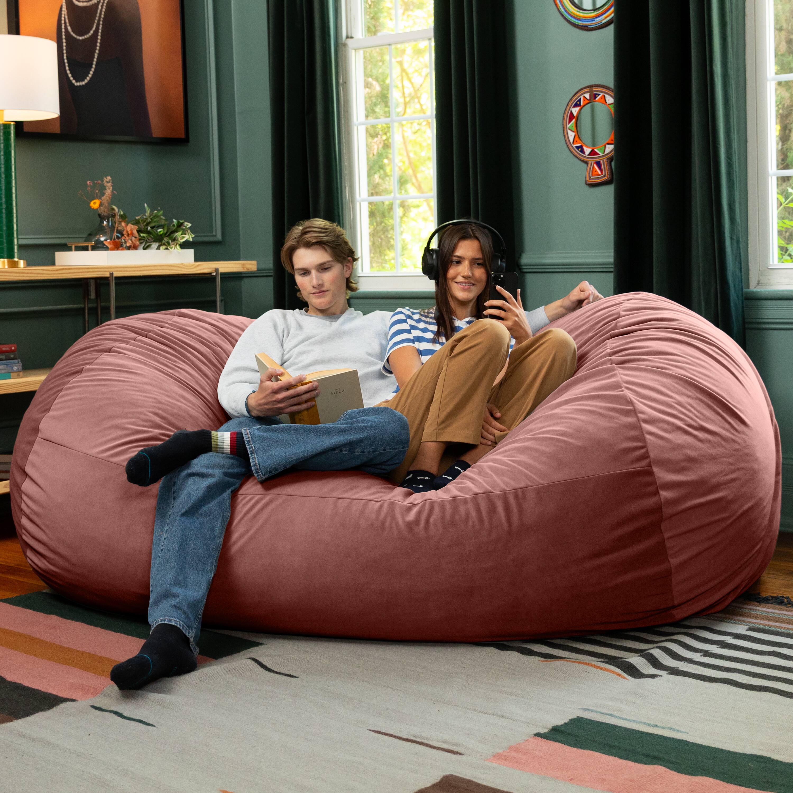Alt View 1. Jaxx - Jaxx Grand Lounger 7 Foot Bean Bag Sofa -Lush Velvet Mauve - Lush Velvet Mauve.