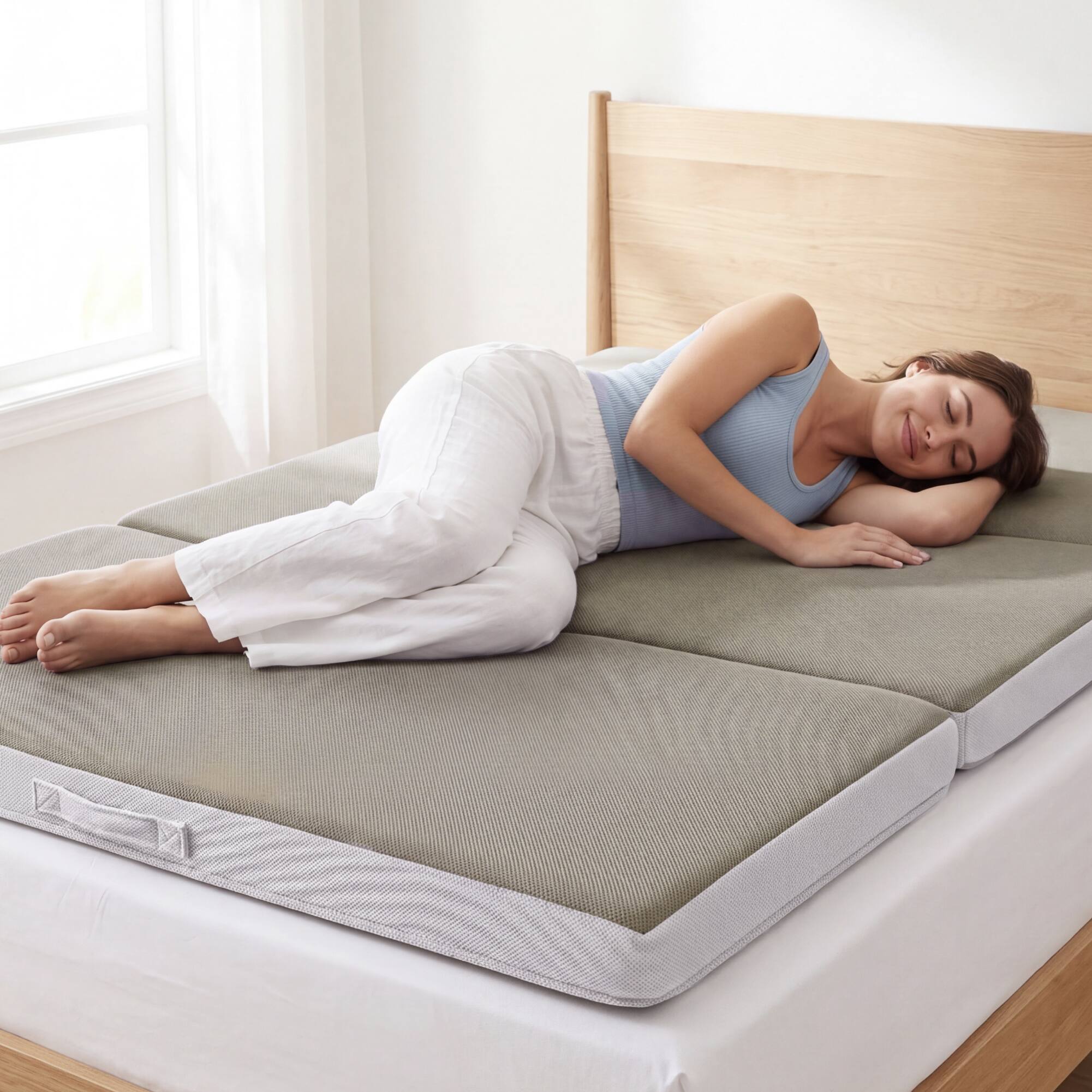 Front. Best Choice Products - Best Choice Products 4in Portable Twin XL -Size Mattress Topper, Tri-Fold Mattress Pad - Taupe - Taupe.