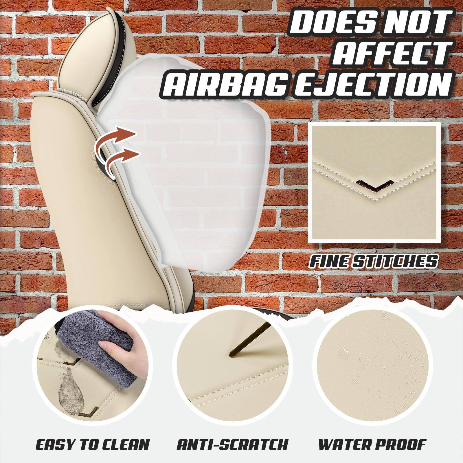 - DOES NOT AFFECT AIRBAG EJECTION
- FINE STITCHES
- EASY TO CLEAN
- ANTI-SCRATCH
- WATER PROOF