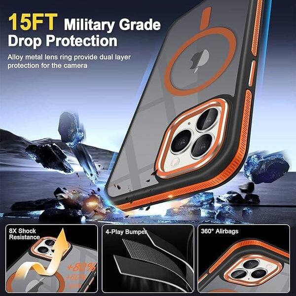 15FT Military Grade Drop Protection, Alloy metal lens ring provide dual layer protection for the camera, 8X Shock Resistance, 4-Play Bumper, 360° Airbags, +80% Thickened.