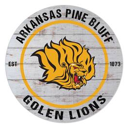 Jardine - Arkansas Pine Bluff Golden Lions 20" Indoor/Outdoor Weathered Circle Sign - White