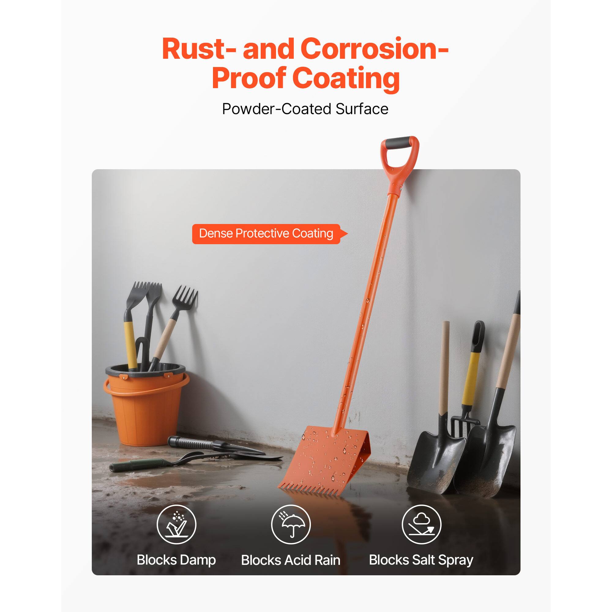 Rust- and Corrosion- Proof Coating  
Powder-Coated Surface  

Dense Protective Coating  

Blocks Damp  
Blocks Acid Rain  
Blocks Salt Spray