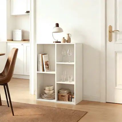 Front. Mifurn - Mifurn 5-Cube Storage Organizer Bookcase, Bookshelf, White - White.