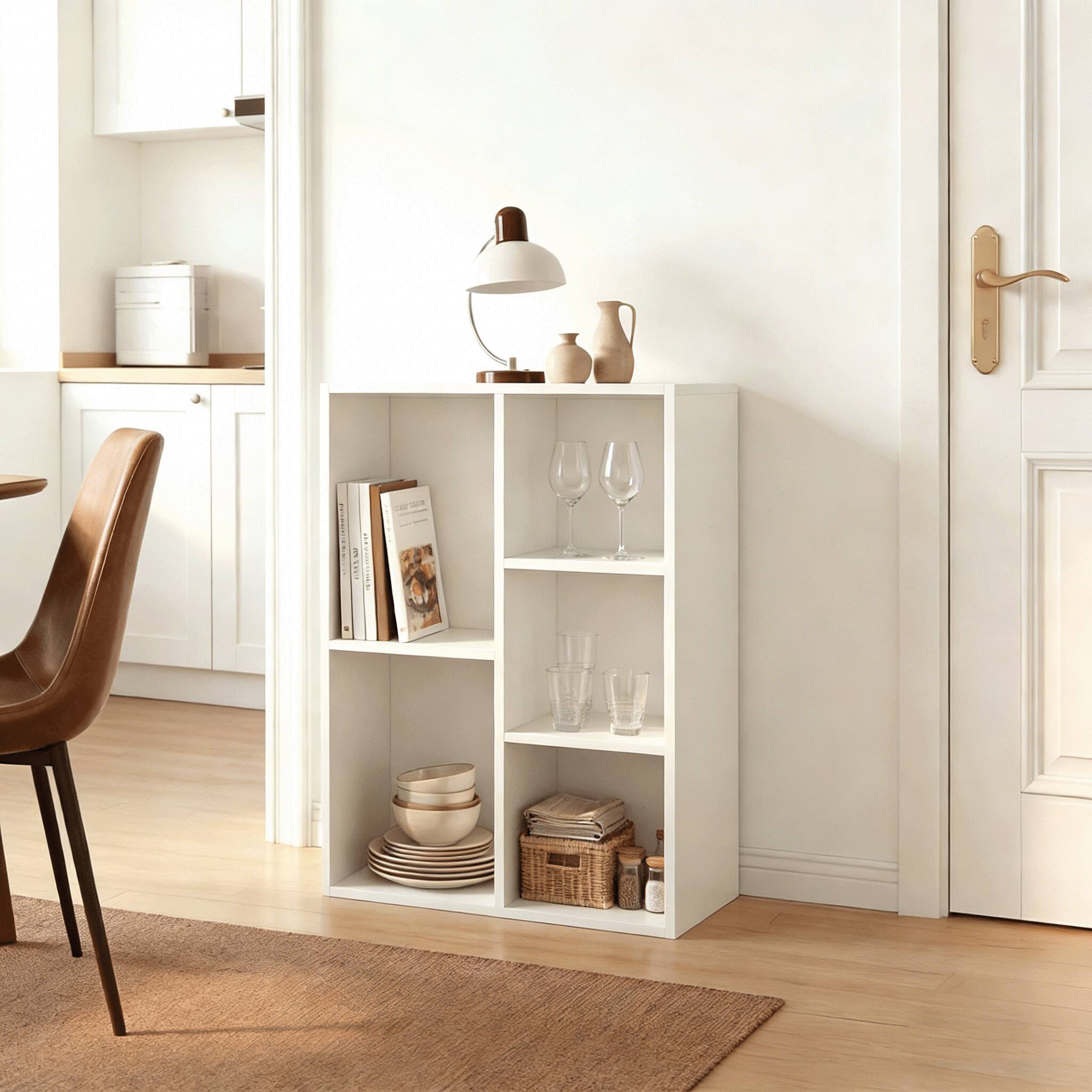 Front. Mifurn - Mifurn 5-Cube Storage Organizer Bookcase, Bookshelf, White - White.