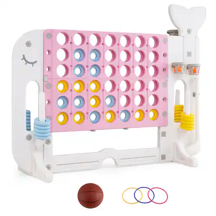 Front. Costway - Costway Jumbo Connect Four Game with Ring-toss Basketball Golf Club & Balls 2 Cups Holders - Pink.