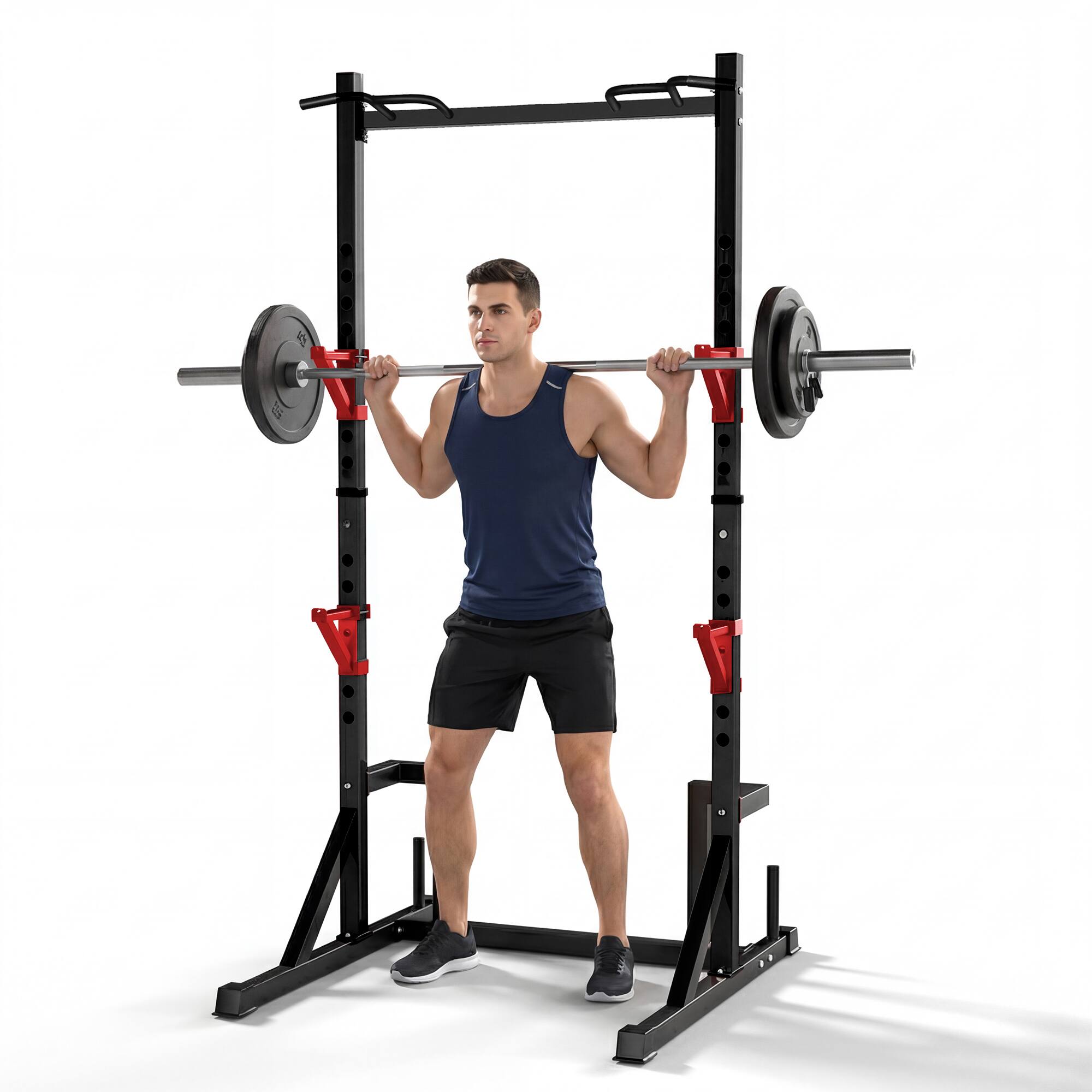 Front. Brick Attic - 700LB Height Adjustable Power Rack with Pull up Bar Muscles Trainer,    Pull up Rack for Home Gym Equipment - Black.