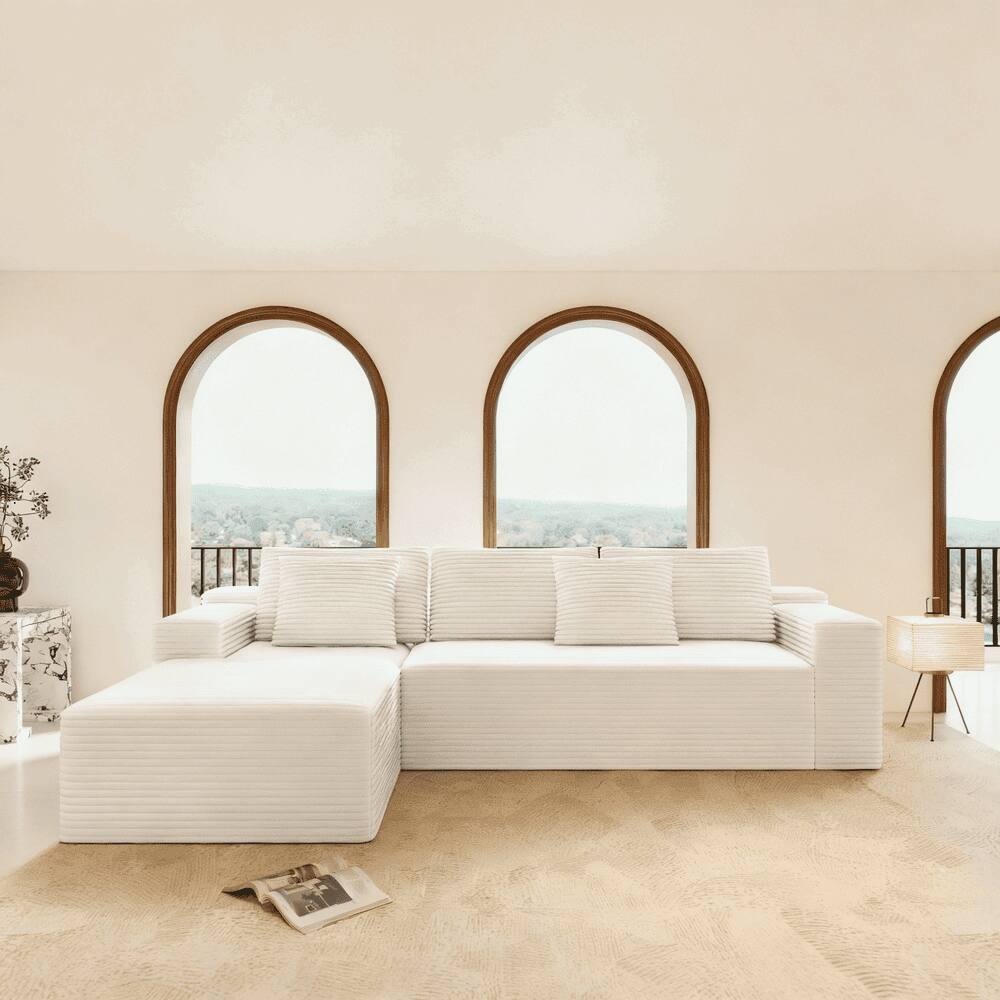 Alt View 6. Kadyn - 104" Right Chaise Sectional Sofa, Plush Corduroy Cloud Design with Deep Seating and L-Shape, White - White.