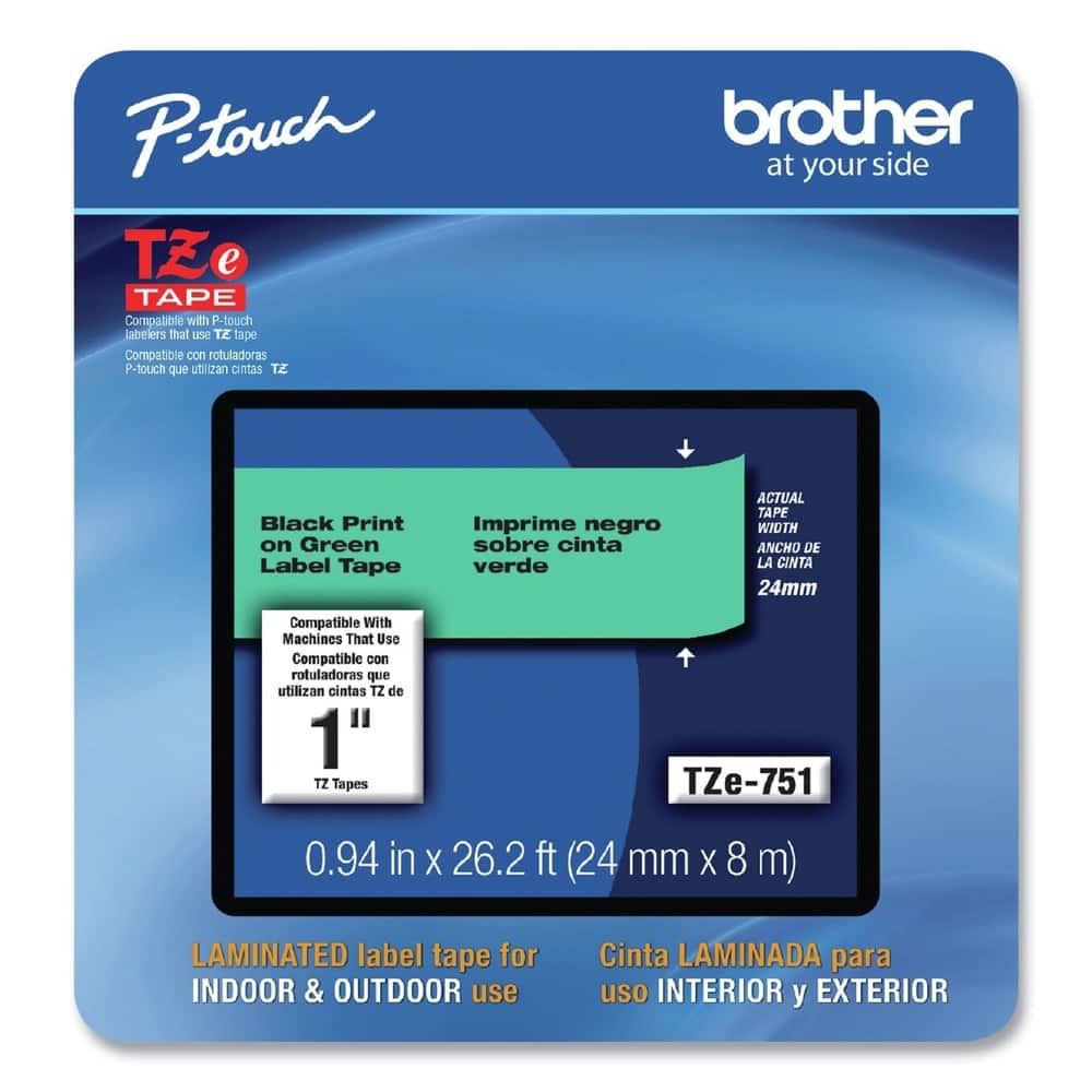 Brother - P-Touch TZE751CS 0.94 in. x 26.2 ft. TZe Laminated Removable Label Tapes - Black on - Green