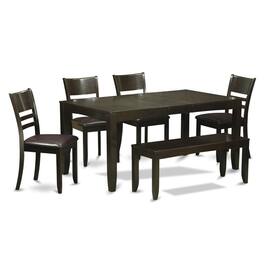 East West Furniture - 6 PC Dining set with bench-Dining Table with Leaf and 4 Dining Chairs Plus Bench - Cappuccino