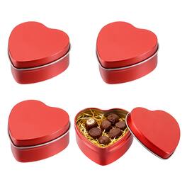 Unique Bargains - Metal Tin Box with Lid Heart Empty Container for Home Organizer Gifts Crafts - Red