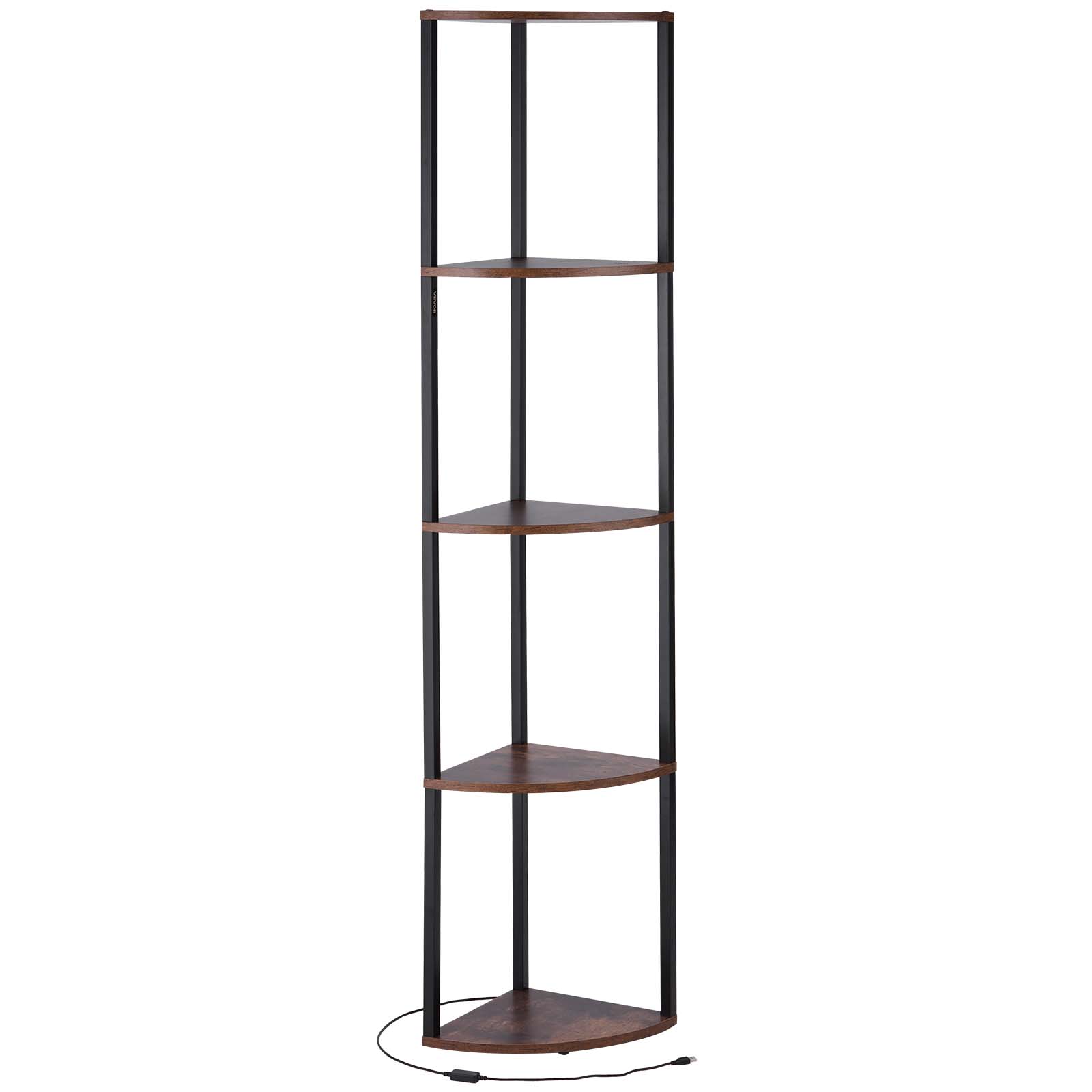 Alt View 5. VEVOR - 5 Tier Corner Shelf with LED Light, 64" Tall Corner Bookshelf with Storage Shelves for Collectibles, Display Shelf - Brown.