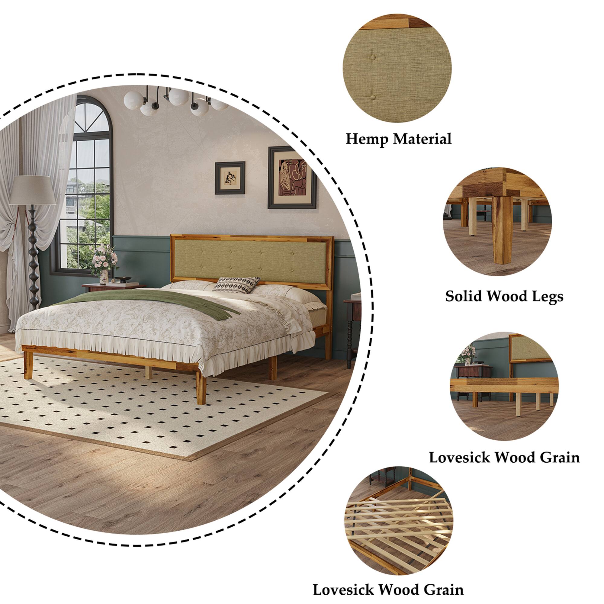 Hemp Material, Solid Wood Legs, Lovesick Wood Grain, Lovesick Wood Grain