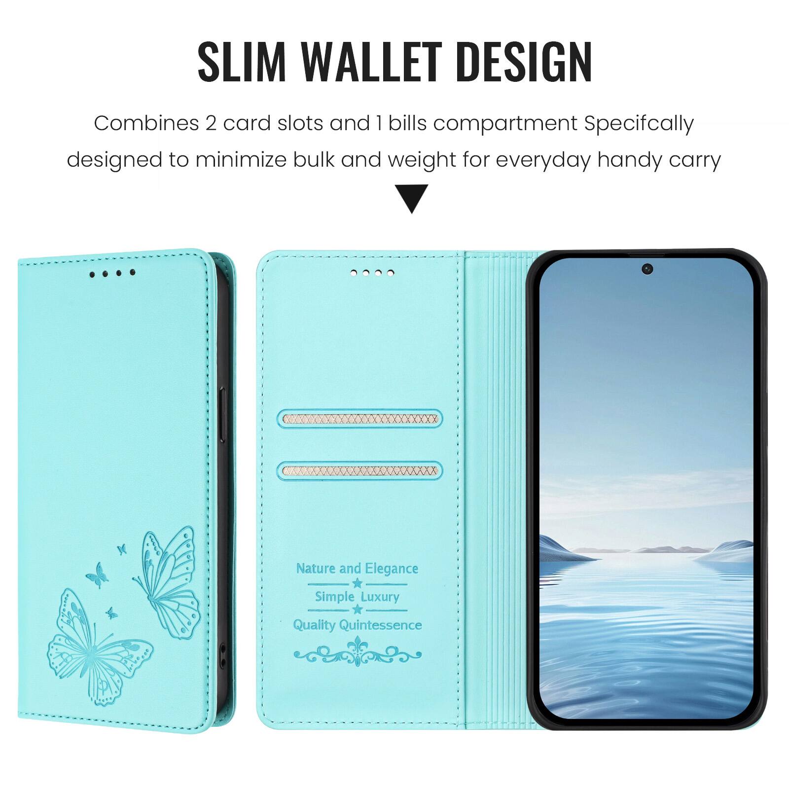 SLIM WALLET DESIGN  
Combines 2 card slots and 1 bills compartment  
Specifically designed to minimize bulk and weight for everyday handy carry  

Nature and Elegance  
Simple Luxury  
Quality Quintessence