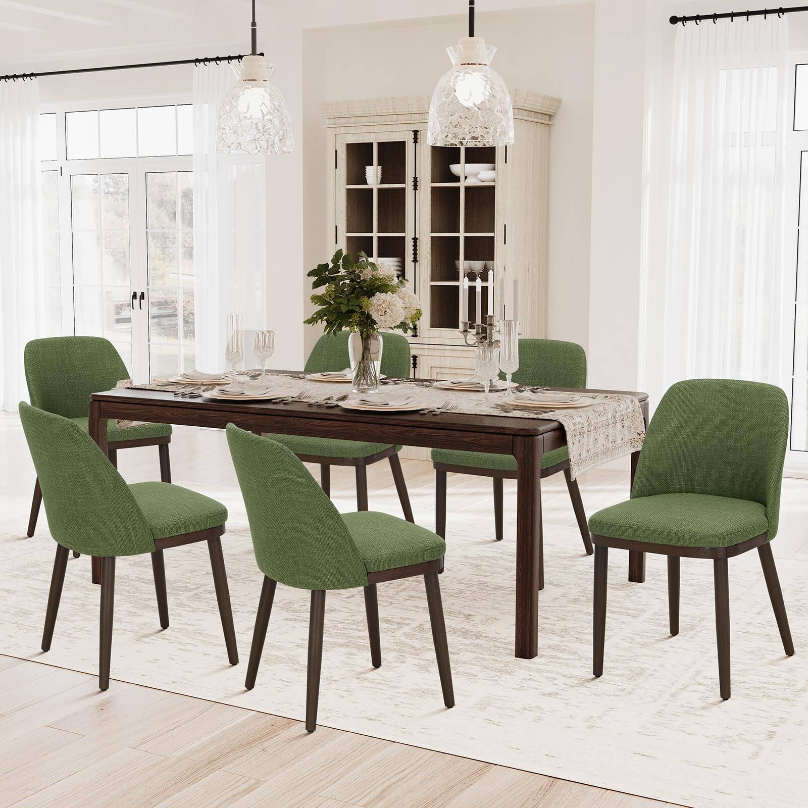 Green Set of 6 Upholstered Dining Chairs
