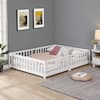 Front. GOODSILO - Twin Size Solid Wood Platform Floor Bed with Safety Guardrails and Door for Children's Room - White.