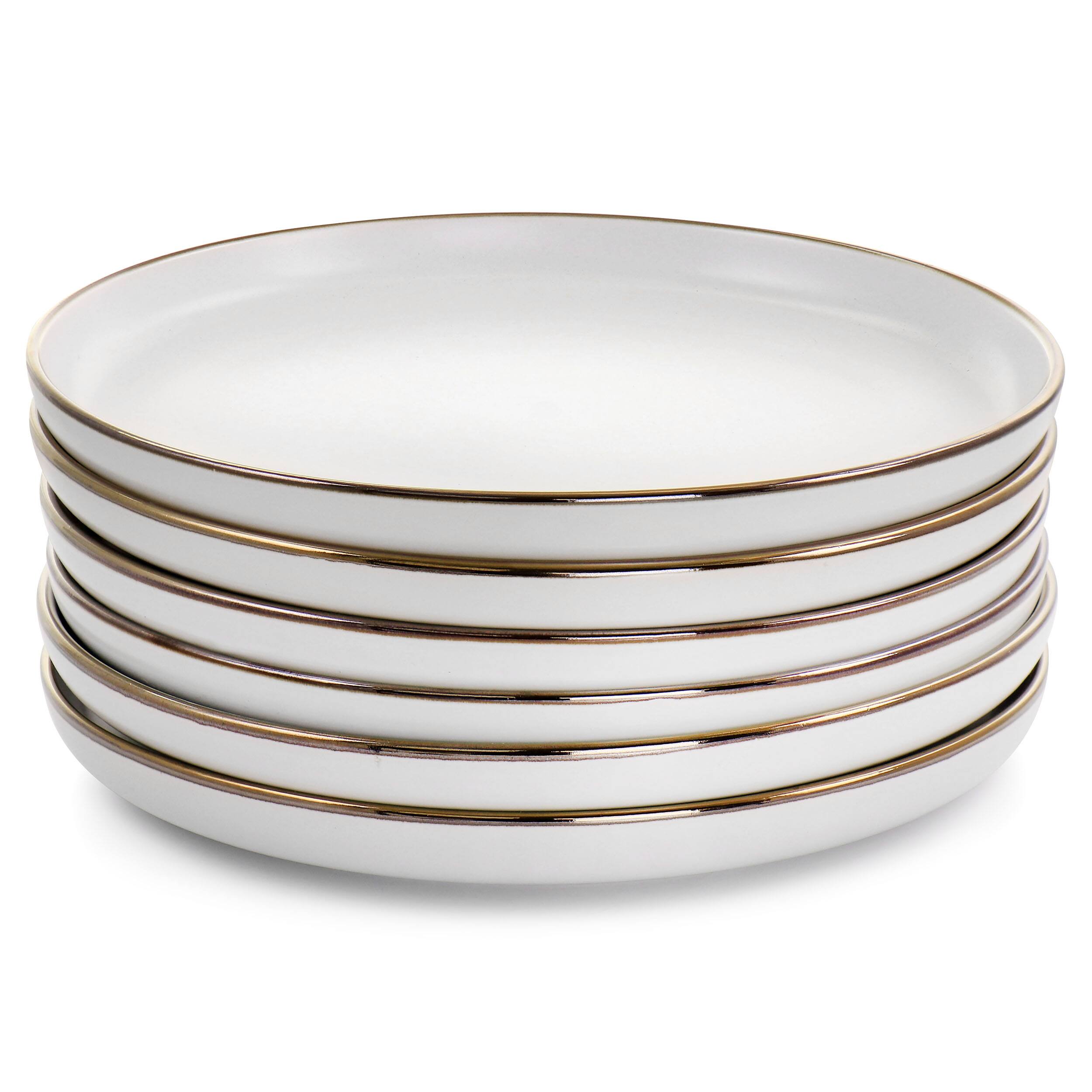 Alt View 1. Elama - Elama Arthur 6 Piece Stoneware Dinner Plate Set in Matte White with Gold Rim - White.
