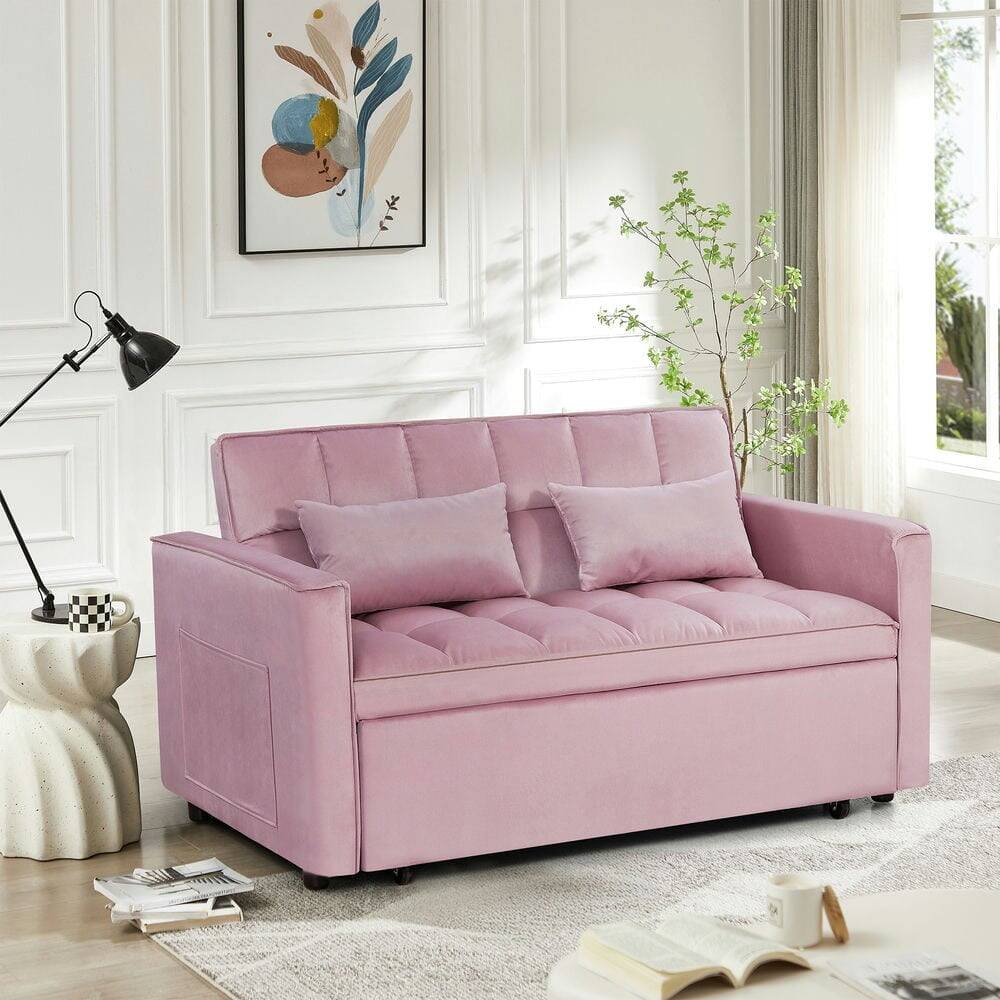 Alt View 4. Kadyn - 54 Inch Adjustable Backrest Sofa, Sofa Bed, Futon Sofa with Double Armrest and Pouch for Living Room - Pink.
