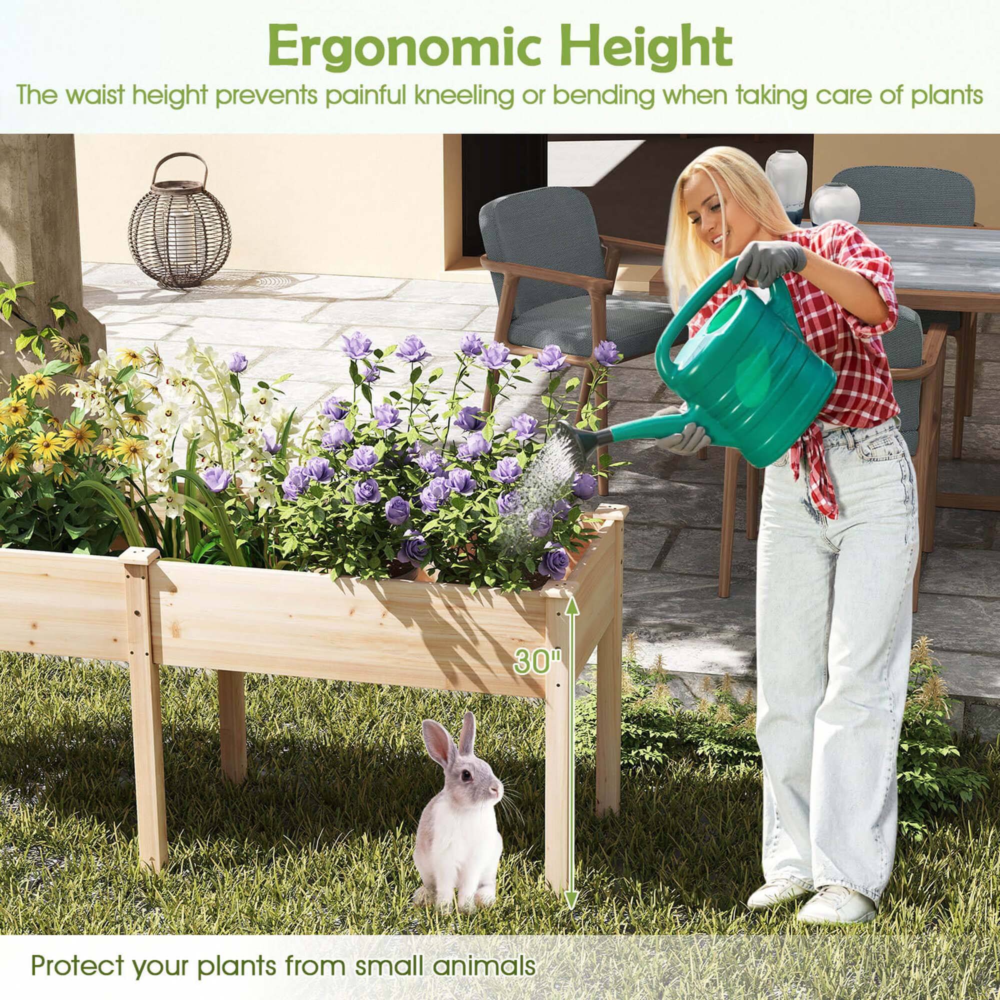 Ergonomic Height: The waist height prevents painful kneeling or bending when taking care of plants. 30" Protect your plants from small animals.
